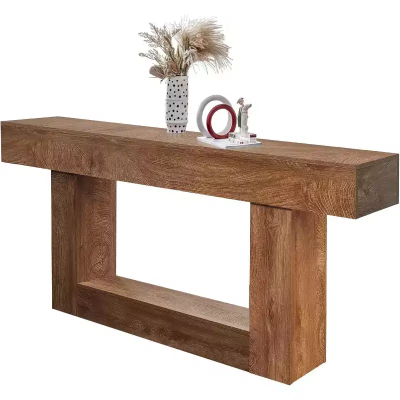 Solid Wood Console Table, 63 Long Farmhouse Entryway Table, Rectangular Sofa Tables Behind Couch, 2-Tier Accent Tables with U-Shaped Base