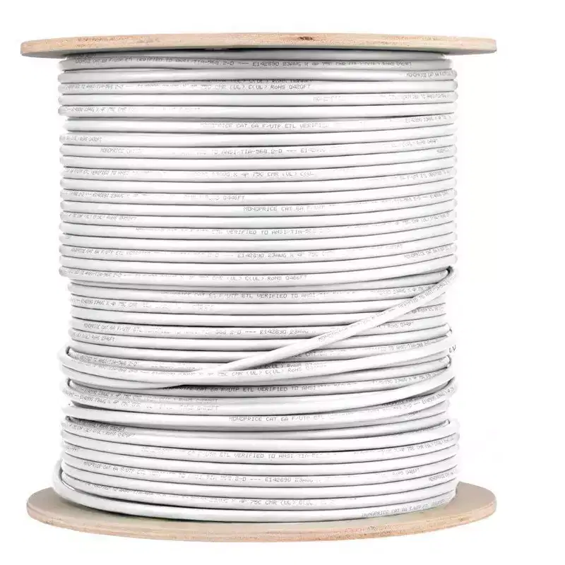 Monoprice Cat6A Ethernet Bulk Cable - 500 Feet - White, Solid, 550Mhz, F/UTP, CMR, Riser Rated, Pure Bare Copper Wire, 10G, 23AWG, No Logo (UL) (TAA)