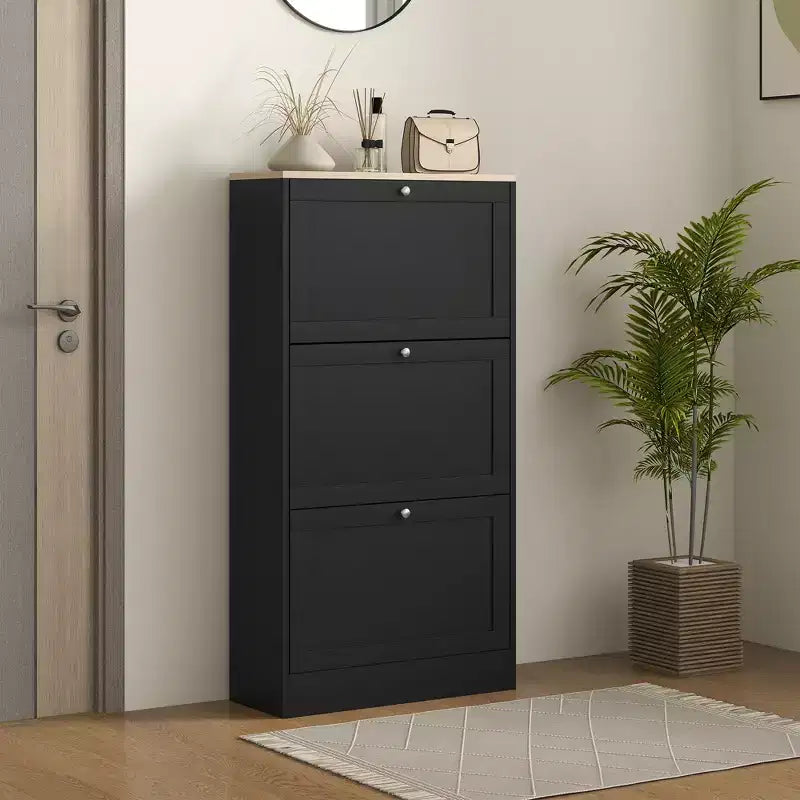 HOMCOM Narrow Shoe Storage Cabinet for Entryway with 3 Flip Drawers and Adjustable Shelves, Shoe Rack Organizer for 12-18 Pairs of Shoes