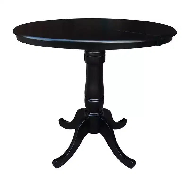 36 Round Top Pedestal Counter Height 12 Drop Leaf Dining Table Black - International Concepts