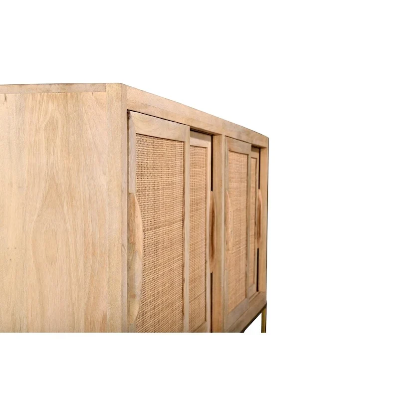 Brown Natural Cane 4 Sliding Door Sideboard