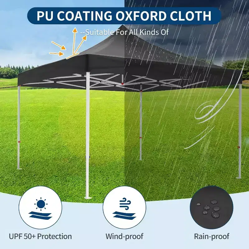 Acekool 10x10 Pop Up Canopy, Heavy Duty Waterproof Gazebo with Wheeled Bag, UV Protection, 3 Heights for Outdoor Events, Patio, Camping, Black