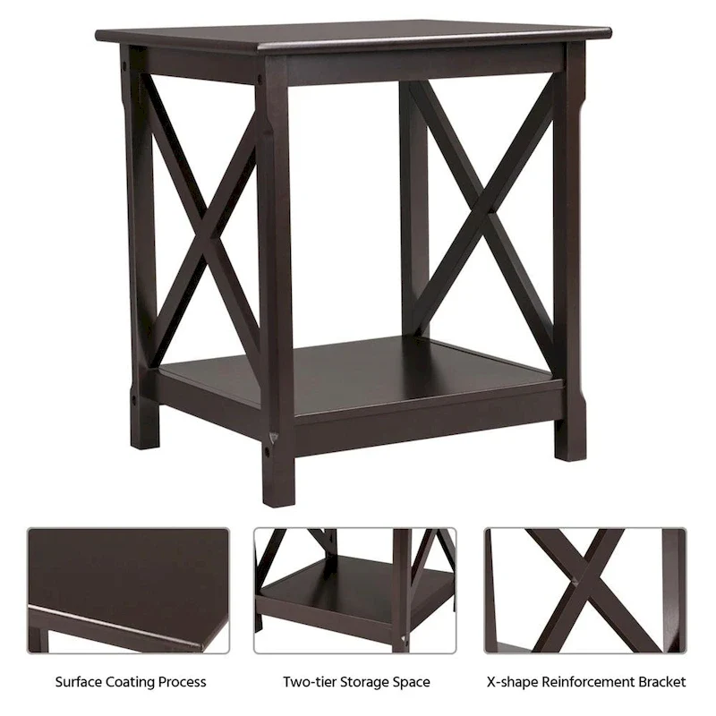 Dark Coffee X-Design 2-Tier End Table, 1-Person Use
