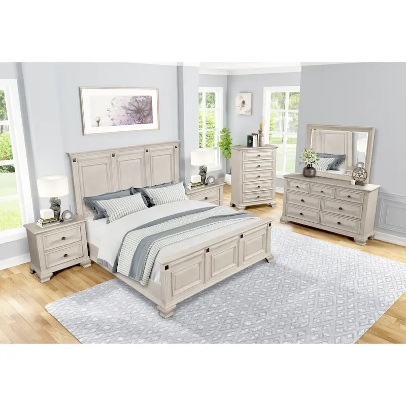 Roundhill Furniture Renova Distressed Parchment Wood Bedroom Set