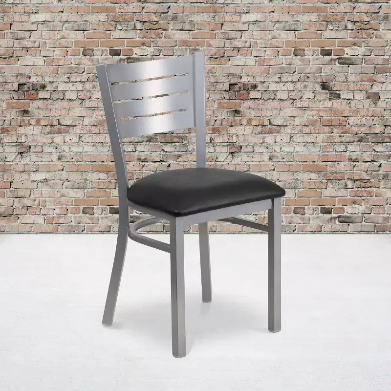 Emma and Oliver 2 Pack Silver Slat Back Metal Restaurant Chair