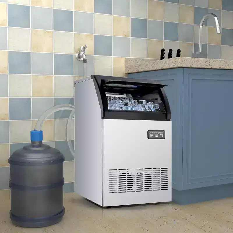 Acekool Commercial Ice Maker Machine, 100Lbs/24H with 33Lbs Storage, Adjustable Ice Thickness, Stainless Steel, Self-Cleaning Freestanding