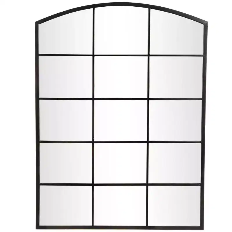 48"x36" Arched Window Pane Wall Mirror with Black Iron Frame, Contemporary