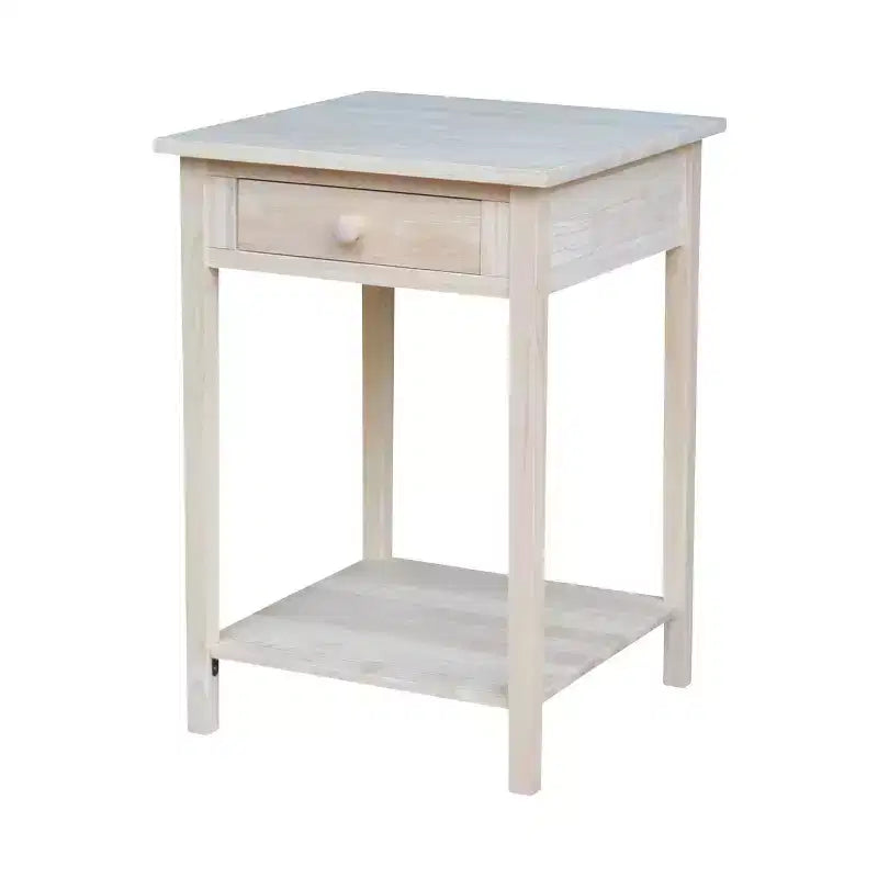21 Square Unfinished Solid Wood Nightstand with Drawer and Shelf