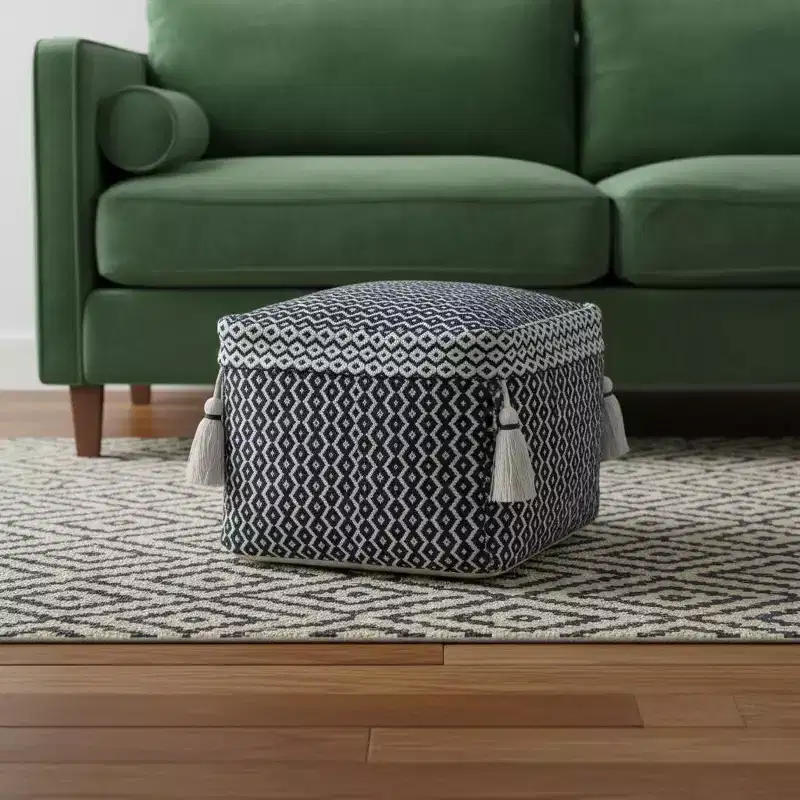 45,7 cm Blue Cotton Geometric Pouf Ottoman �C Versatile Footrest & Extra Seat