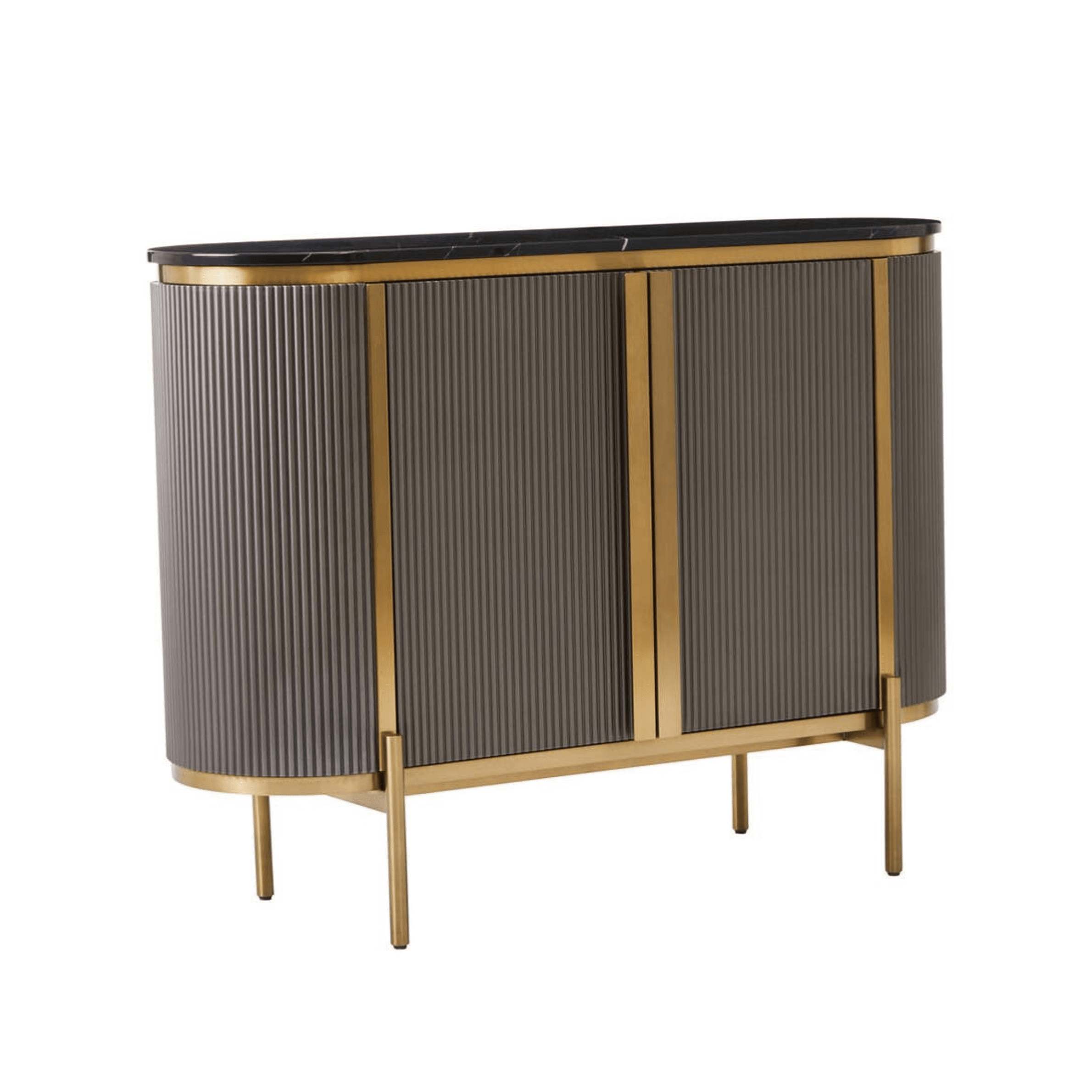 Grey & Gold Ribbed 2 Door Sideboard with Black Marble Top