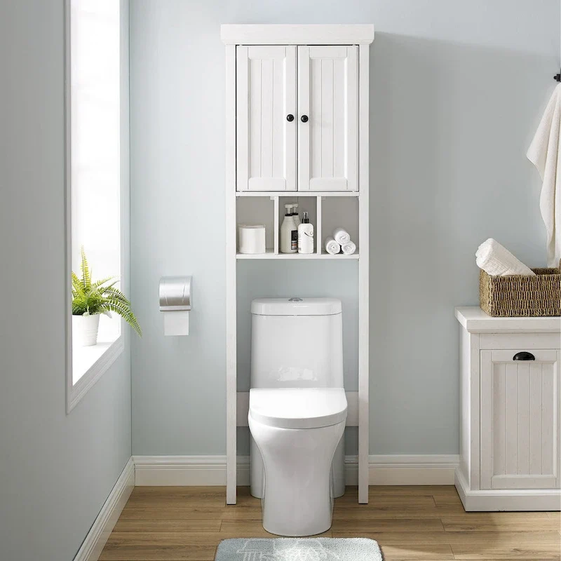 Over-Toilet Storage Cabinet with Beadboard Panel - Distressed White
