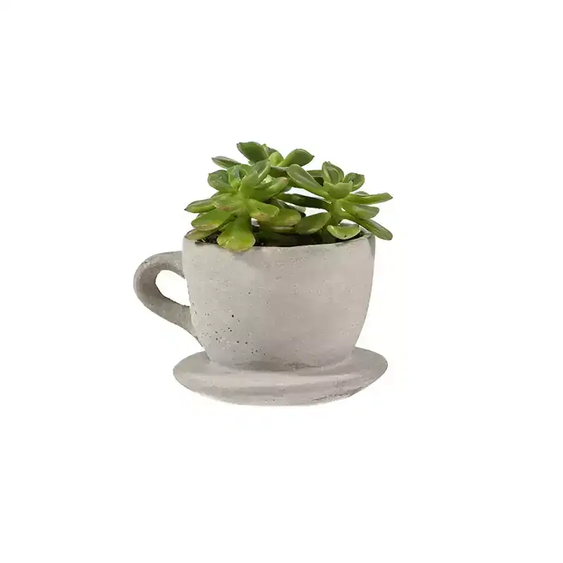Slickblue Decorative Concrete Tea Cup Planter, Indoor Tabletop Flower or Succulent Pot with Saucer, 4x3.5x2.75
