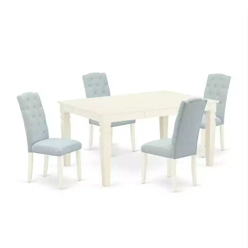 HomeStock Linen White Rectangle Dining Set Modern Style 101177