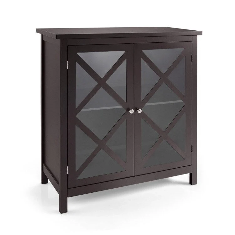 Buffet Cabinet with Tempered Glass Doors & Adjustable Shelves for Kitchen - 35.5 x 15.5 x 38 (L x W x H)