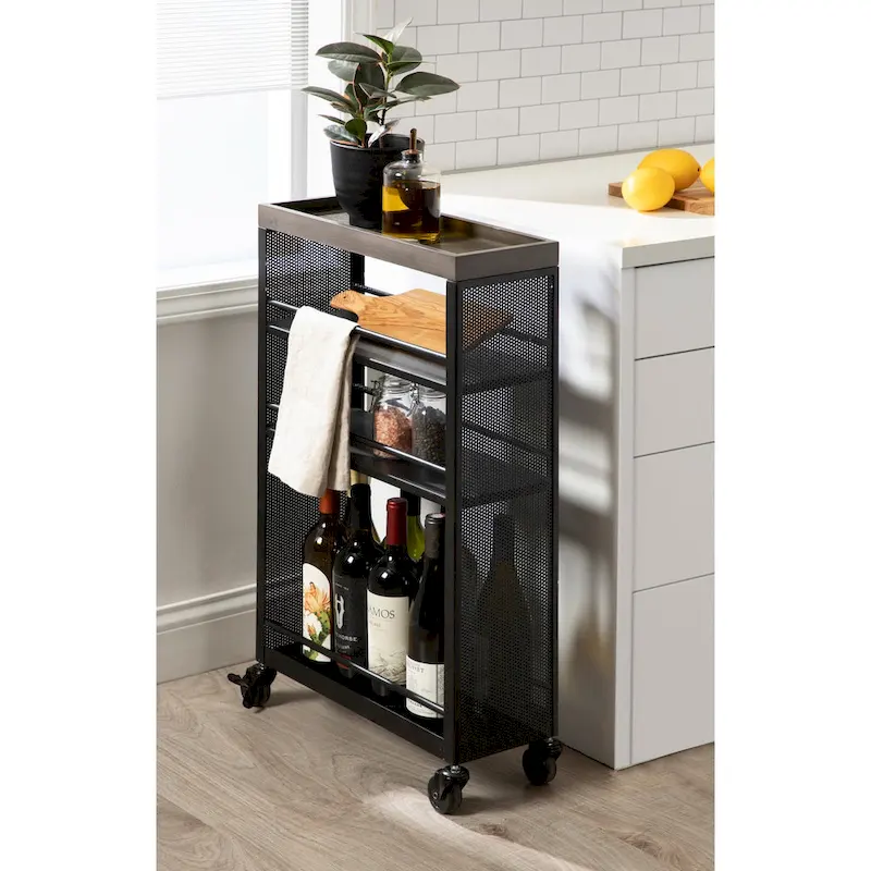 Iron 4-Shelf Storage Cart, Natural/Black & Gray/Black, Rolling or Wall-Mount