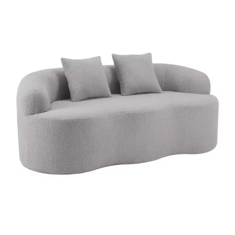 Clihome No-Assembly Curved Loveseat, with Round Armrests & 2 Free Pillows