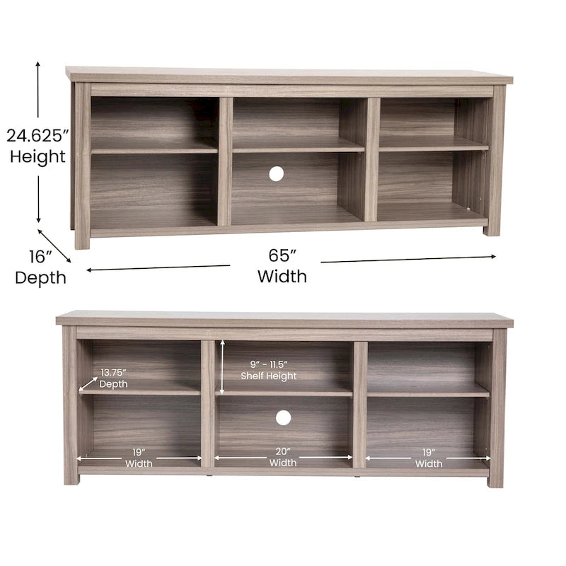 TV Stand for up to 80 TVs with 6 Open Storage Compartments - 65 inches