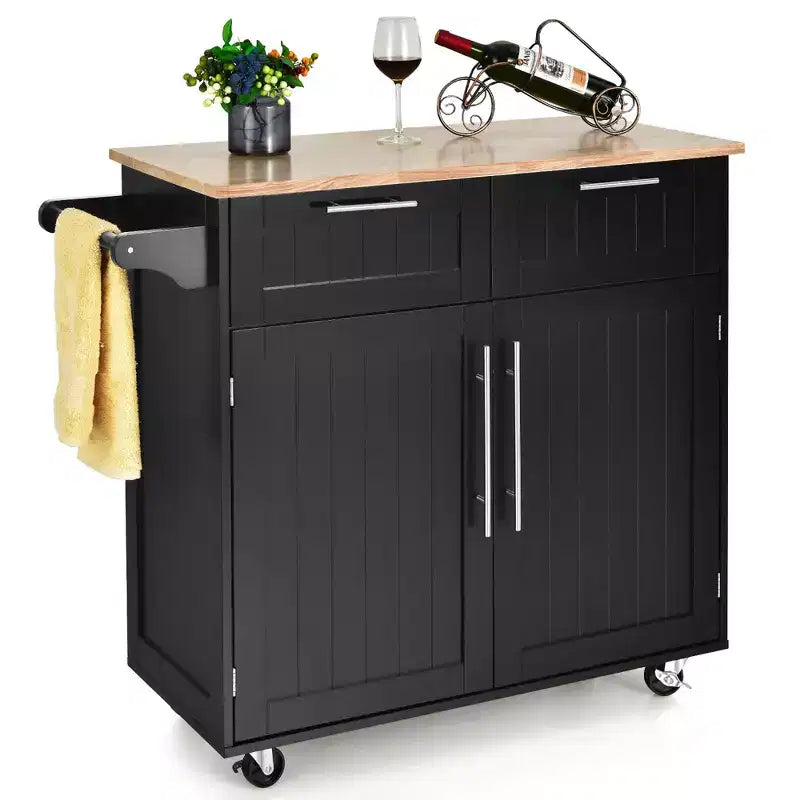 Rolling Kitchen Cart Island �C Heavy Duty Storage Trolley with Drawers & Cabinet