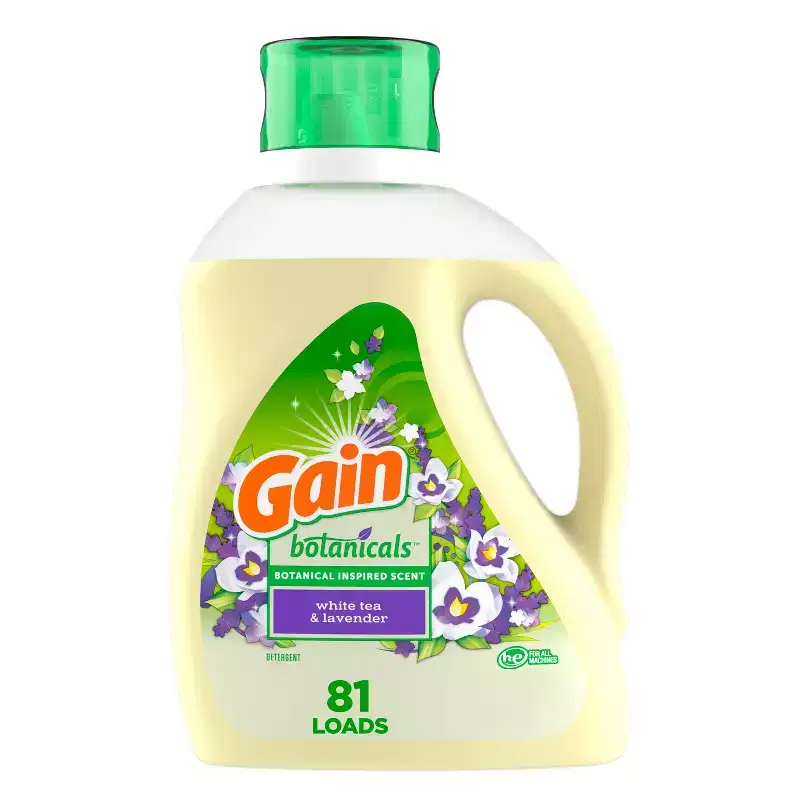 Gain White Tea & Lavender Botanicals Liquid Laundry Detergents 81 Loads - 107oz: Cold Water, Odor Control, Aluminum-Free, Plastic Jug