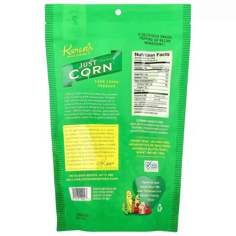 Karen's Naturals Premium Freeze-Dried Veggies, Just Corn, 8 oz (224 g)