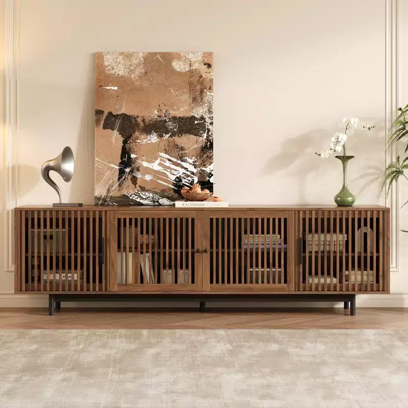 JVNOXK 78-inch Modern TV Stand with Closed Storage and Soft-Close Hinges Accommodates TVs up to 85 inches Ideal for Living Rooms Walnut