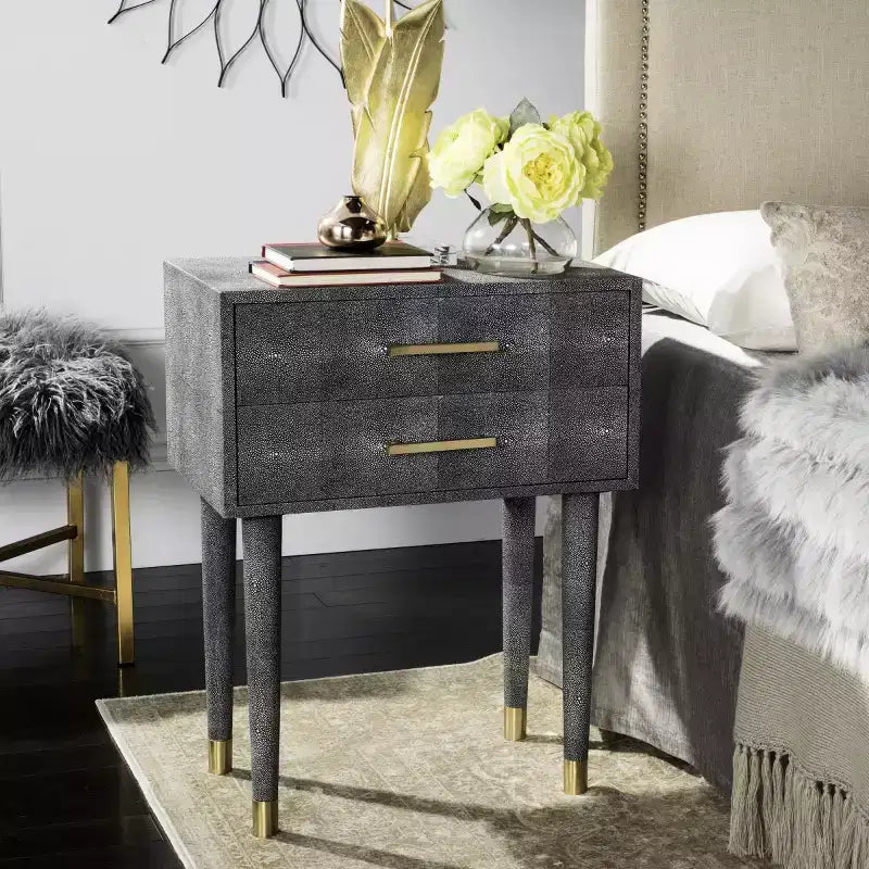 Faux Shagreen End Table �C Black
