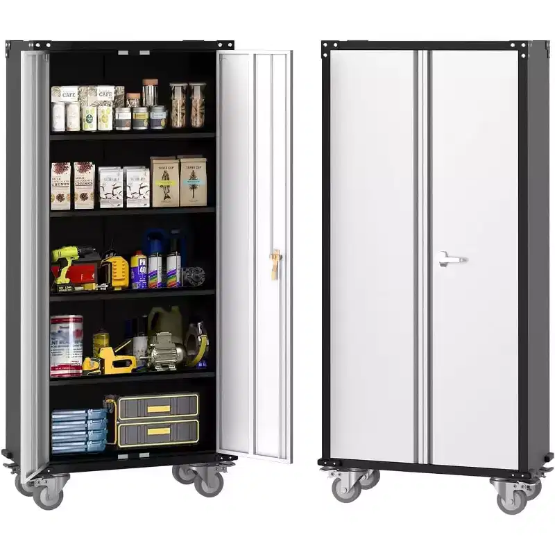 GustoWave 72 Inch Tall Lockable Metal Storage Cabinet, Steel Tool Cabinet with 4 Adjustable Shelves and 4 Adjustable Feet for Home, Garage