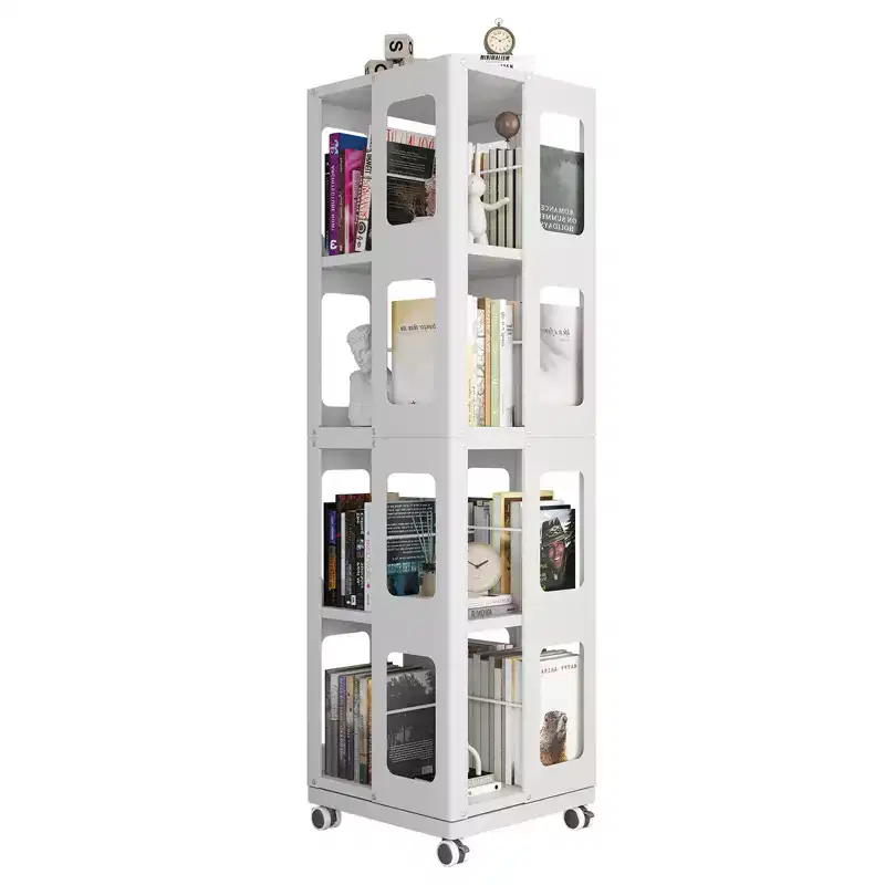 4-Tier All-Steel Rotating Bookshelf with 360 Wheels, Large Sturdy Spacious Design, Easy Assembly