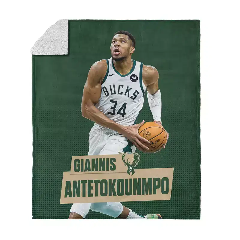 NBA Milwaukee Bucks Giannis Antetokounmpo Silk Touch Faux Shearling Throw Blanket 50 x 60 inches