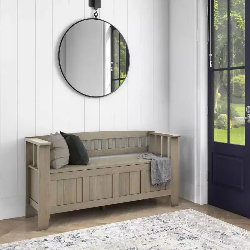 Black / White / Brown / Gray / Blue Solid Wood Entryway Storage Bench, Seats 2