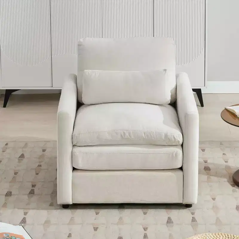 MAYEERTY 31.9 Cozy Upholstered Armchair Oversized Confy Cloud Sofa Doublr Cushion Single Sofa for Living Room Beige