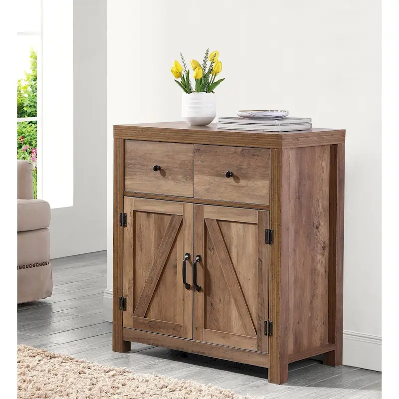 Farmhouse 2-Drawer Storage Cabinet 2-Door Accent Cabinet