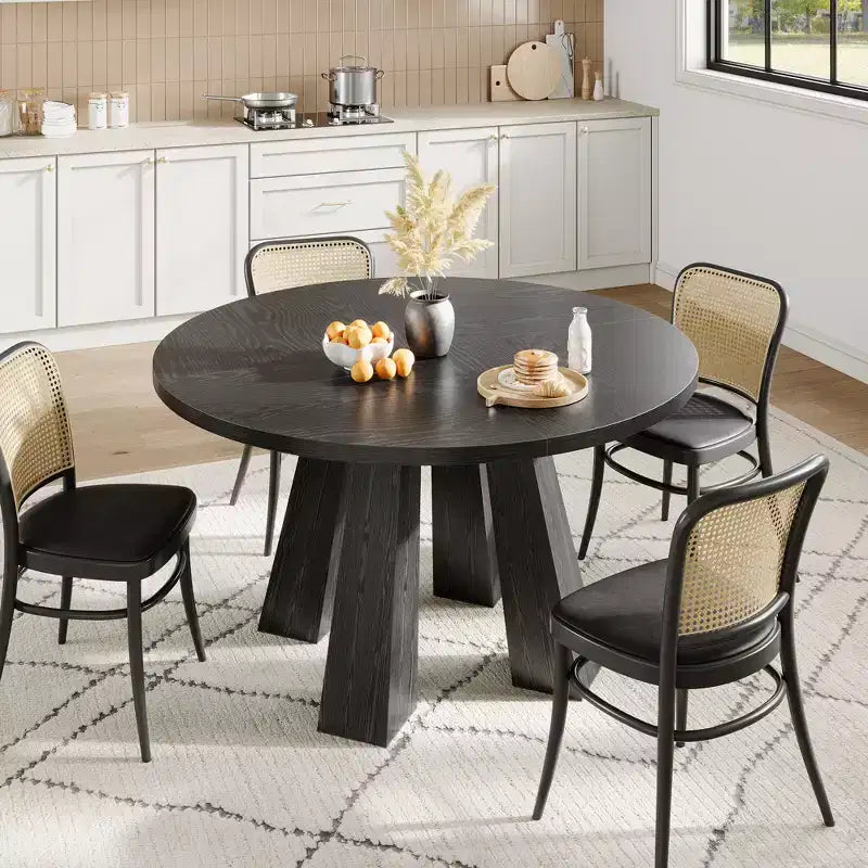 Round Dining Table for 4-6 People, 47 Inches Dining Room Table with Wooden Pedestal Base, Kitchen & Dining Room Tables, Circle Kitchen Tables