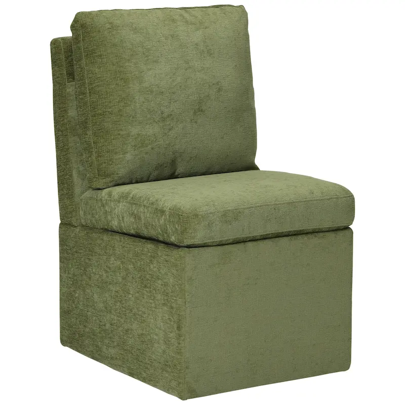 Stansberry Chenille Upholstered Dining Chair with Under Seat Storage and Caster Wheels