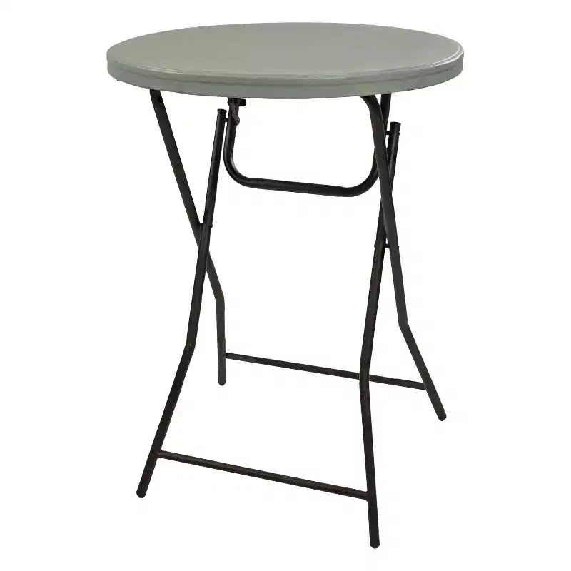 Sunnydaze Outdoor Folding Round Patio Bar-Height Table with Iron Legs and Plastic Top - 31.75 - Gray