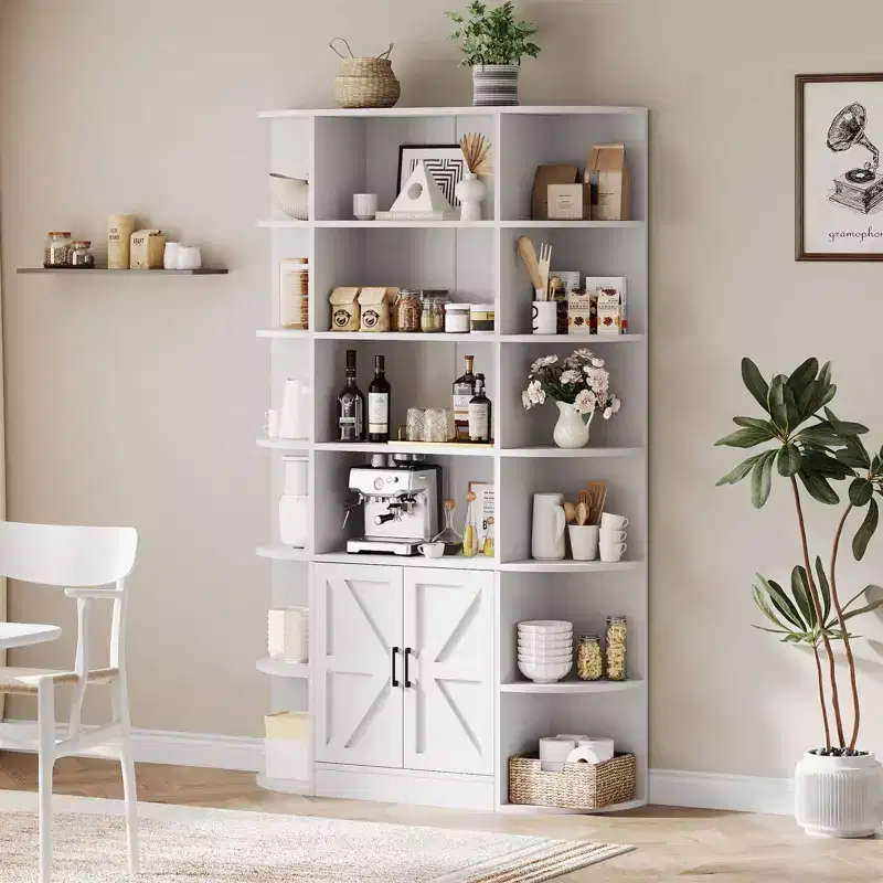COZONY 6-Tier Bookcase with Doors, Wide Storage Shelf w/ Open & Closed Sections for Living Room