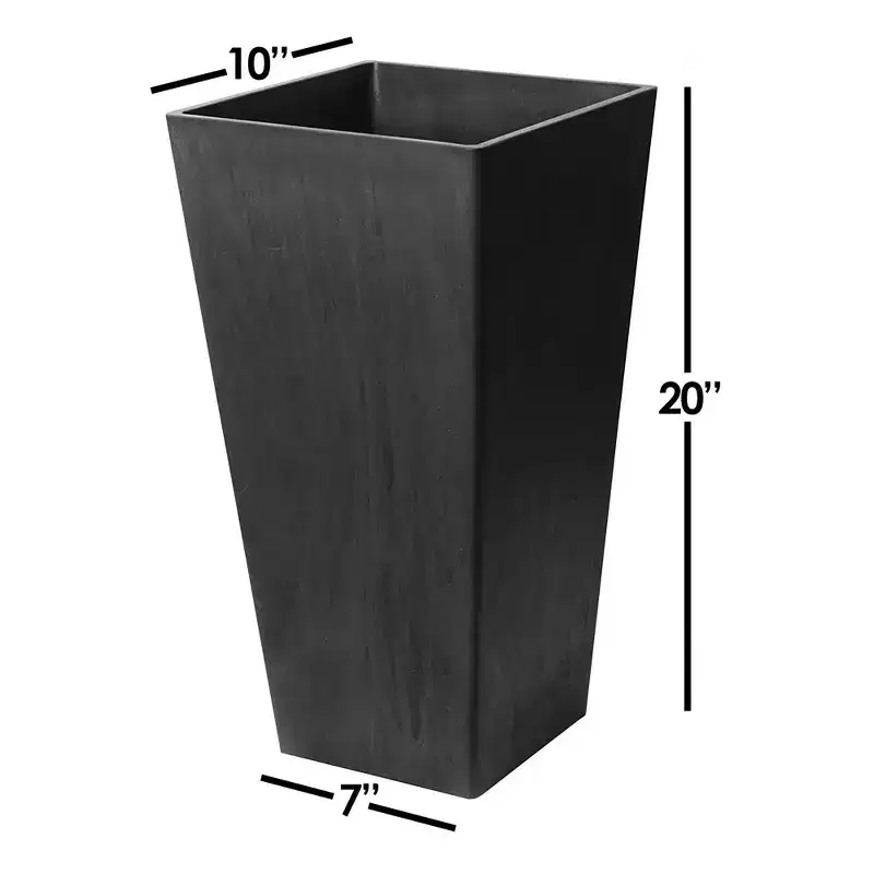 Algreen Valencia Indoor/Outdoor Tall Resin Square Planter with Water Reservoir, Black, 10 x 20
