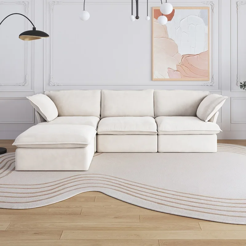 Large 4 - Piece L-shaped Sectional Sofa Modern Linen Upholstered Couches
