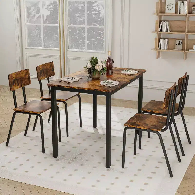 Dining Table Set for 4, 5-Piece Kitchen Table and Chairs, Rectangular Dining Room Table Set with 4 Chairs, Space-Saving Kitchen Table Set