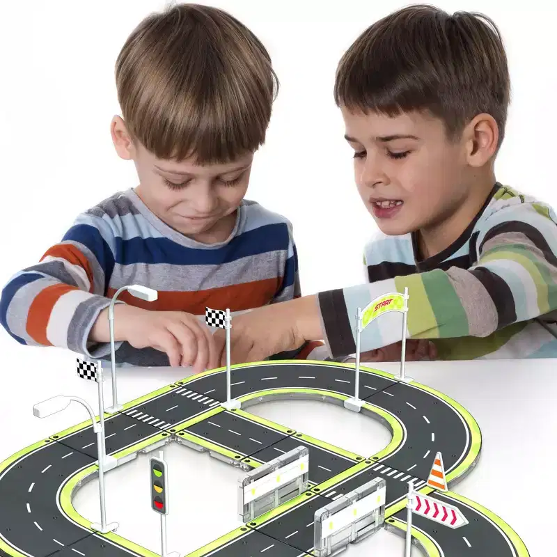 PicassoTiles Magnetic Tiles Building Block Construction Toy Set Street Sign Traffic Kit Highway Road Race Track w/ Bumper Barricade Accessory Sticker