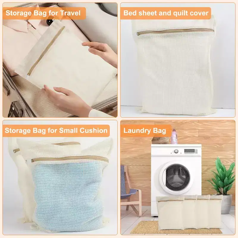 Narwey 4-Piece Medium Durable Organic Cotton Mesh Laundry Bags with Sturdy Zippers and Breathable Mesh are Delicate Laundry Bags