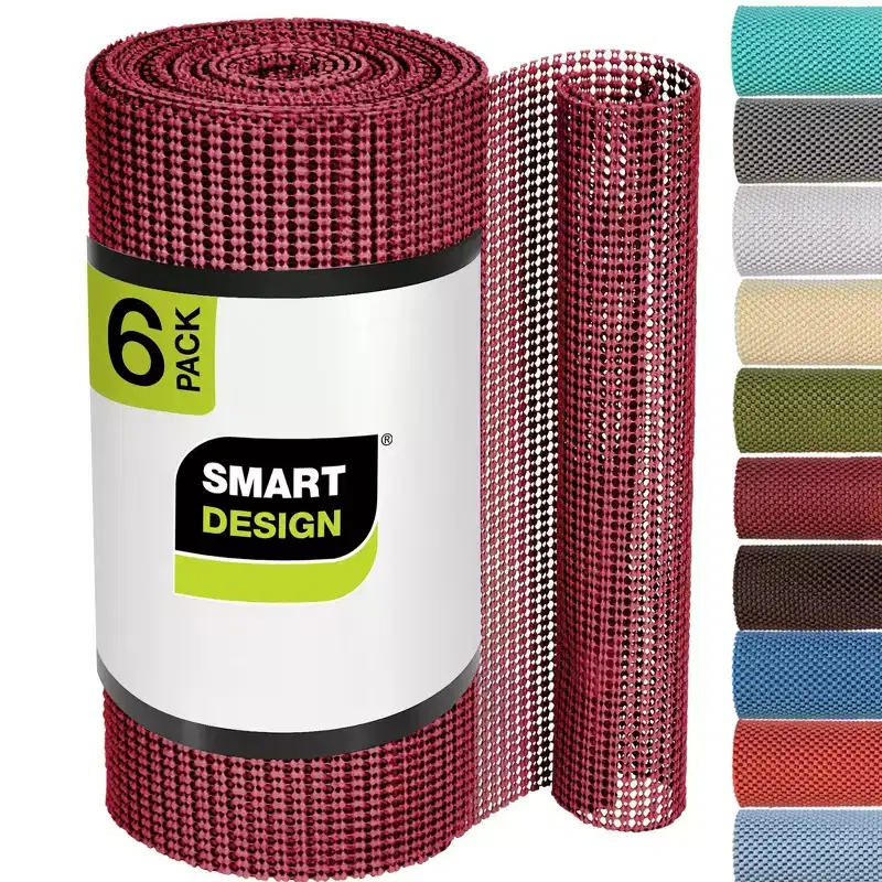 Smart Design Set of 6 12"x10ft Classic Grip Shelf Liner Chili Pepper: Non-Adhesive Solid Red Liners for Kitchen & Drawers