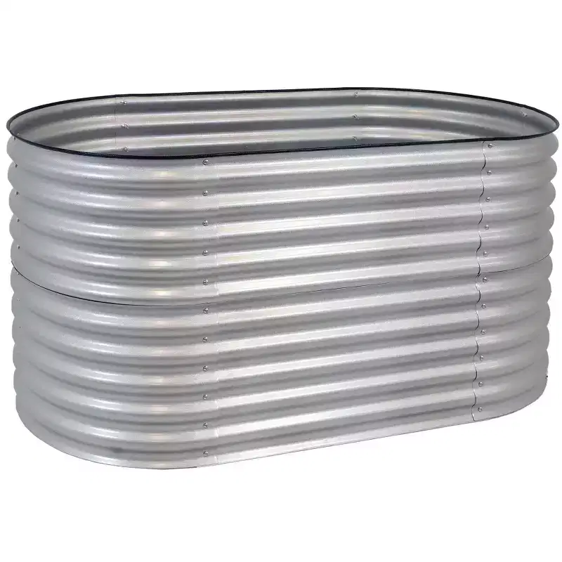 HomeRoots 32 X 63 Silver Metal Oval Raised Garden Bed