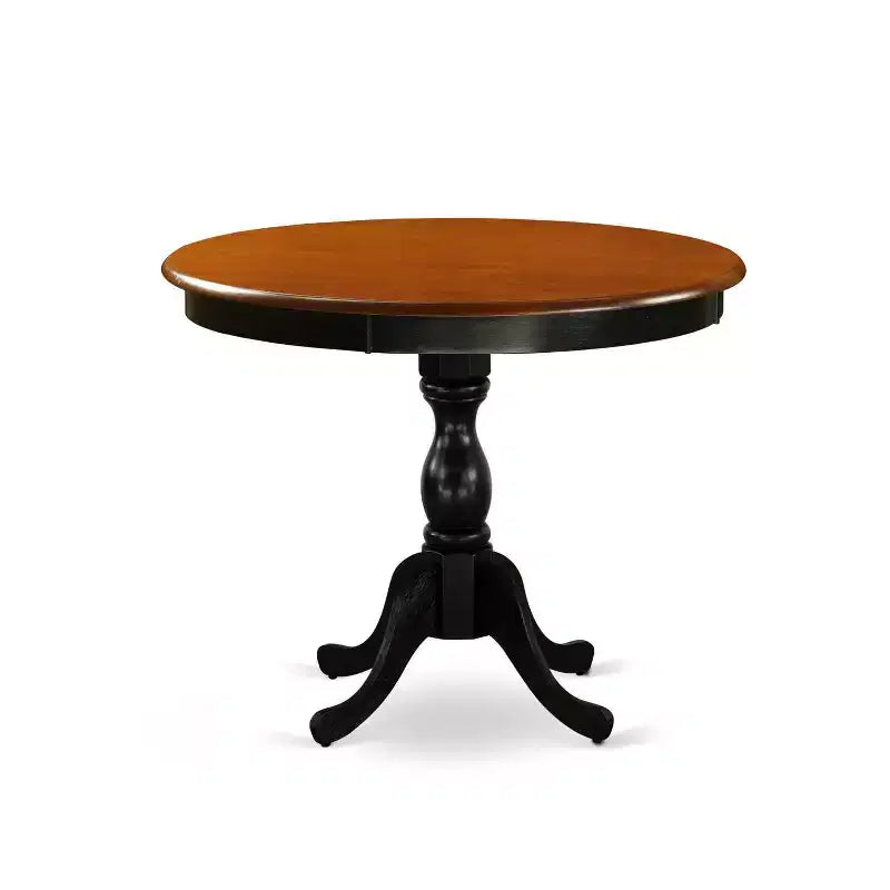 HomeStock 5-Piece Round Black and Cherry Finish Solid Wood Top Dining table with 4 Chairs with Slat Back
