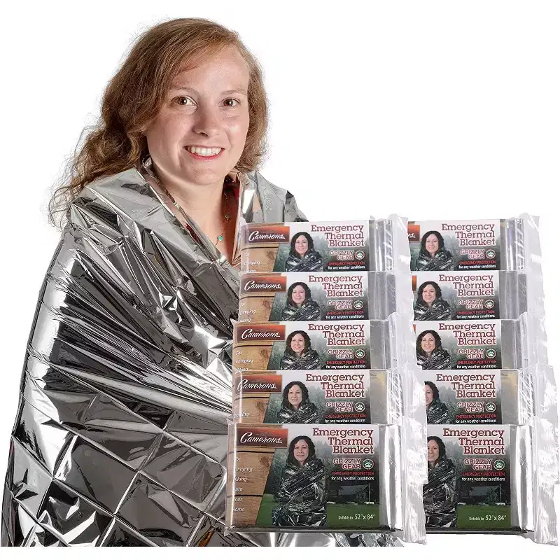 Grizzly Gear Emergency Mylar Blanket 4 Pack- 7' x 4' 1/3 Thermal Weatherproof Survival Gear- Durable Tearproof Prepper Supplies