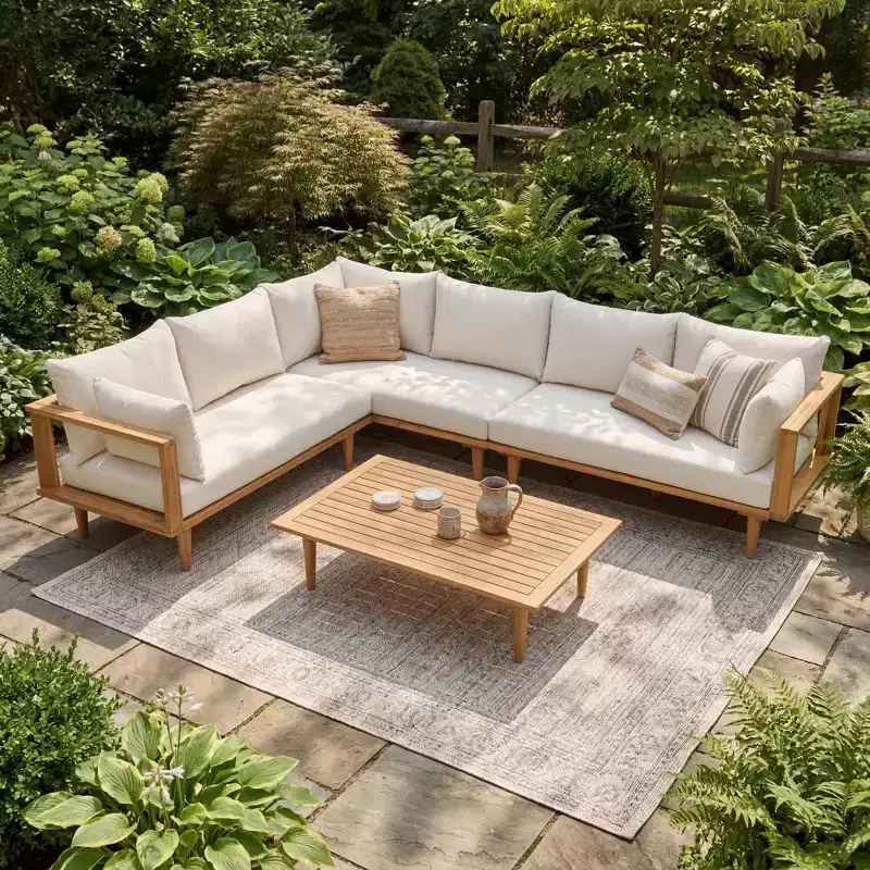 ModernLuxe Patio Sectional Sofa Set L-Shaped Outdoor Conversation Set Weather-Resistant Lounge Set Garden Seating Group with Cushion, Table & Pillow