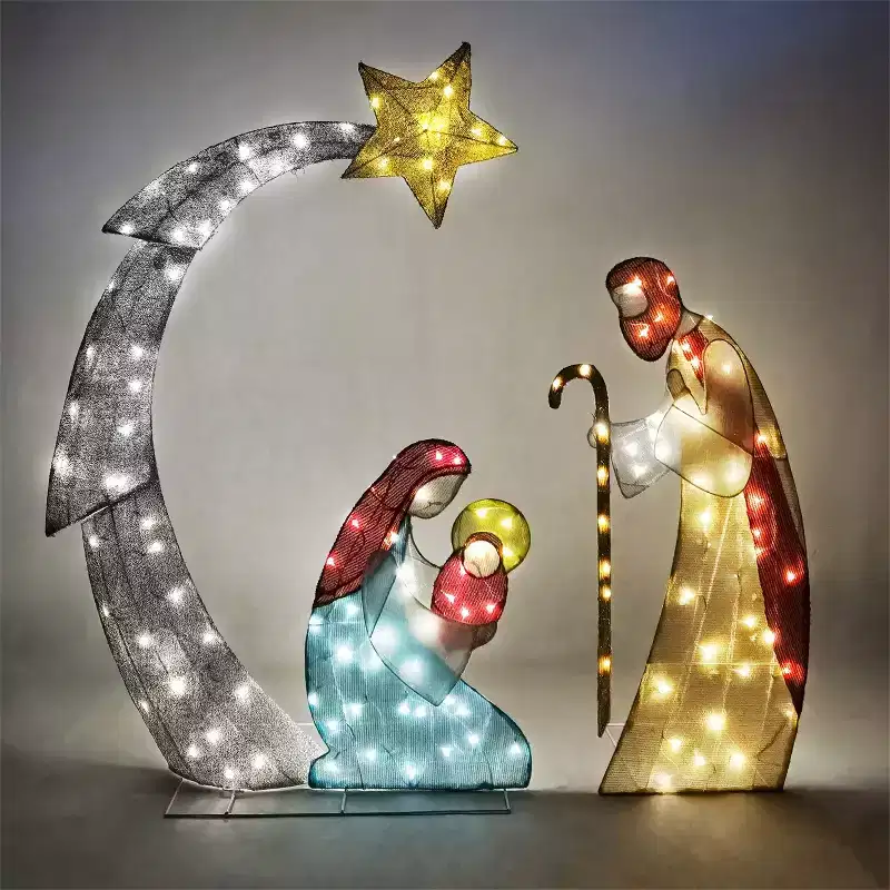 Joyfy 5 FT 2D Christmas Nativity Scene Yard Lights with LEDs for Xmas Indoor Outdoor Garden, Lawn, Christmas Event, Christmas Eve Night Decoration