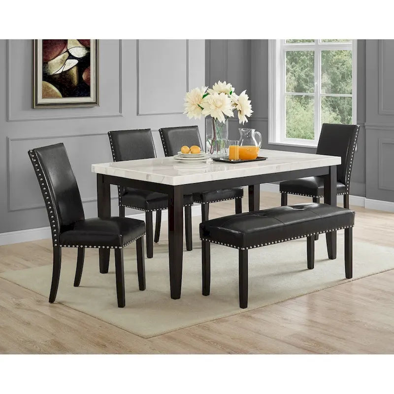 Steve Silver Winlock White Marble Dining Set