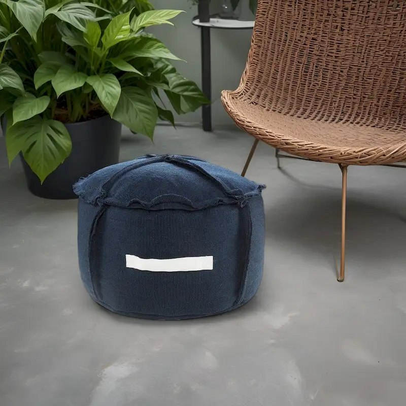 20 Blue Polyester Round Patchwork Indoor Outdoor Pouf Ottoman
