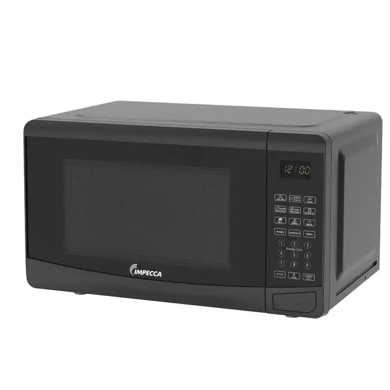 Impecca 0.7 Cu. Ft. Countertop Microwave Oven with Defrost Timer, LED 700W, 9.65 Turntable, Child Lock - Black